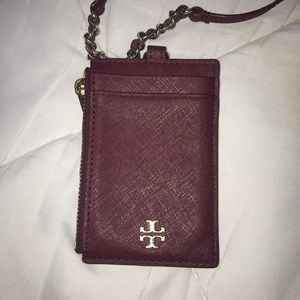 Tory Burch Robinson Leather Cardholder w/ Lanyard